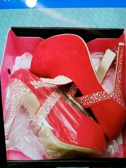 Sexy red heels with gold rhinestones