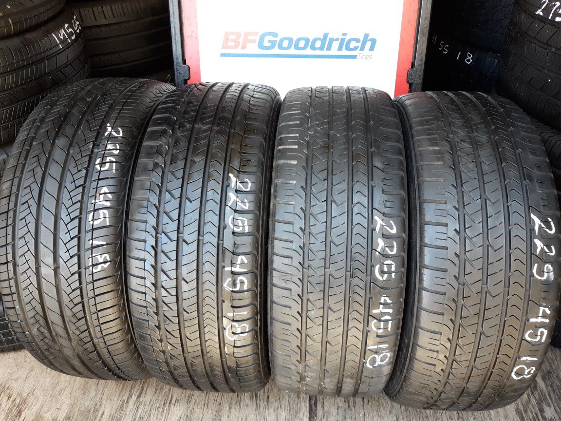 4 USED TIRES 225 45 18 GOOD YEAR EAGLE 80% 8/32 TREAD $160 ALL 4 INSTALLED AND BALANCED