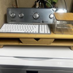 Wireless Keyboard, Bamboo Computer Stand And Bamboo Organizer With Mirror