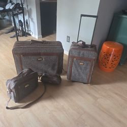Vintage Hampshire 80s Tweed Luggage Set 4 Piece With Locks N Keys