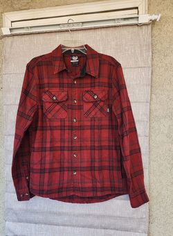 Red Plaid Flannel Button-Up Shirt