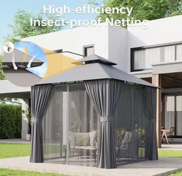 ❤️‍🔥 8x8 Gazebo with Curtain & Mosquito Netting Outdoor Heavy-Duty Party Tent
