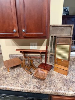 Vintage Wooden Home Decor Lot - Washboards, Shelves, and Kitchenware