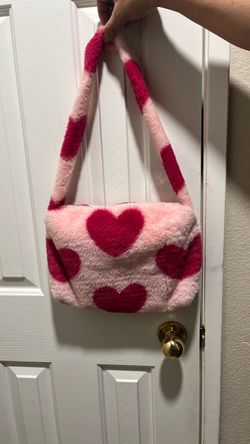 Pink Fluffy Heart Print Shoulder Bag