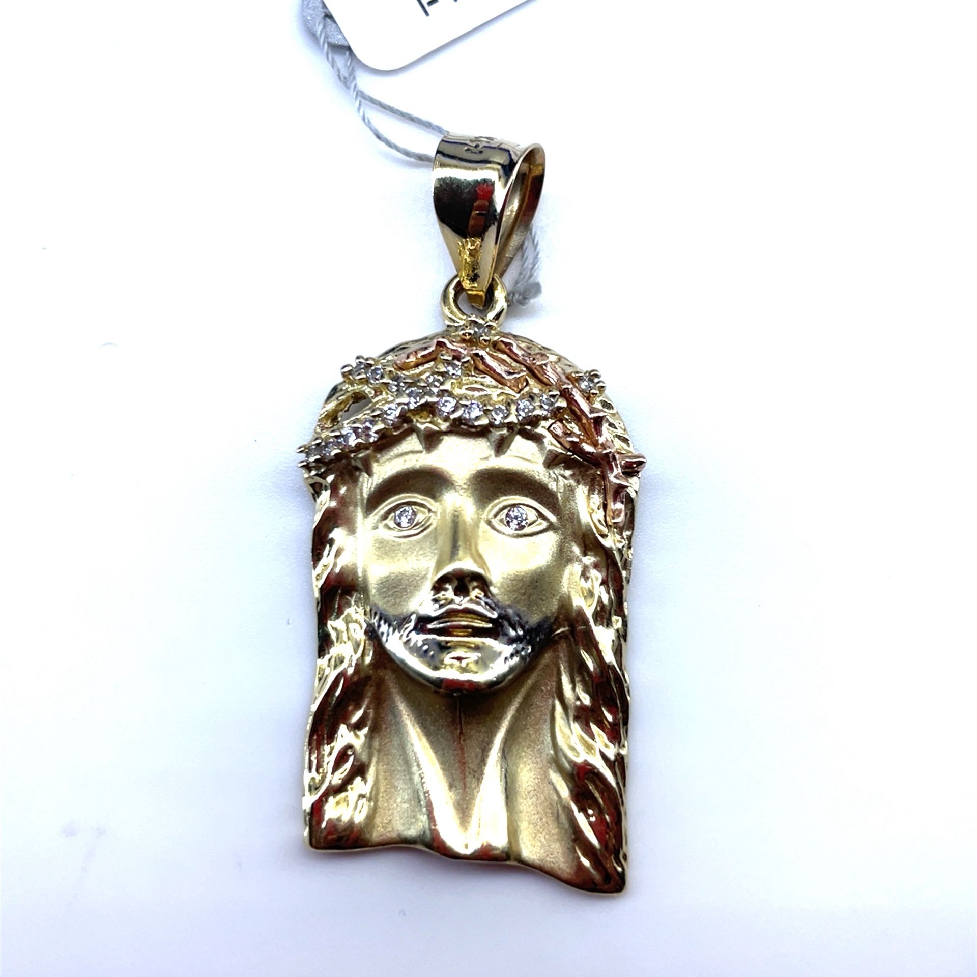 14Kt Two Tone Gold CZ Jesus Pendant 12.15g I-1872