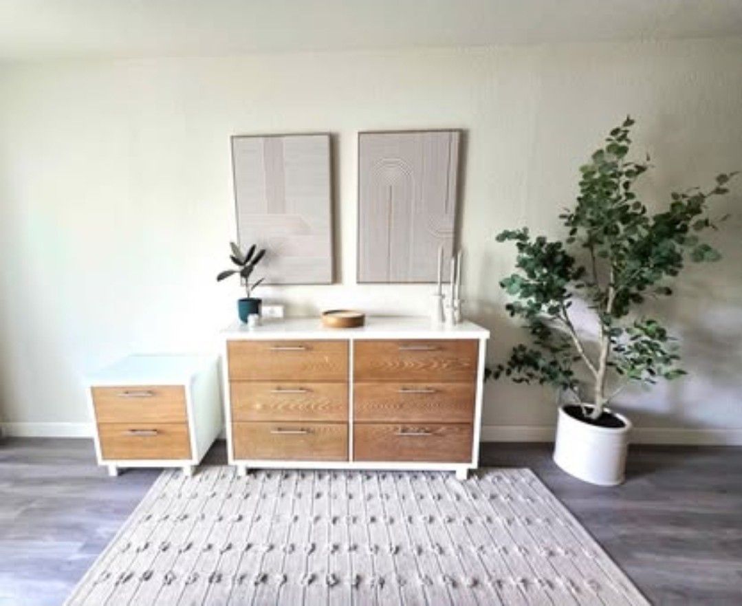 6-Drawer Dresser with Mirror & Matching Nightstand – Two-Tone Finish with New Top quartz Stone "