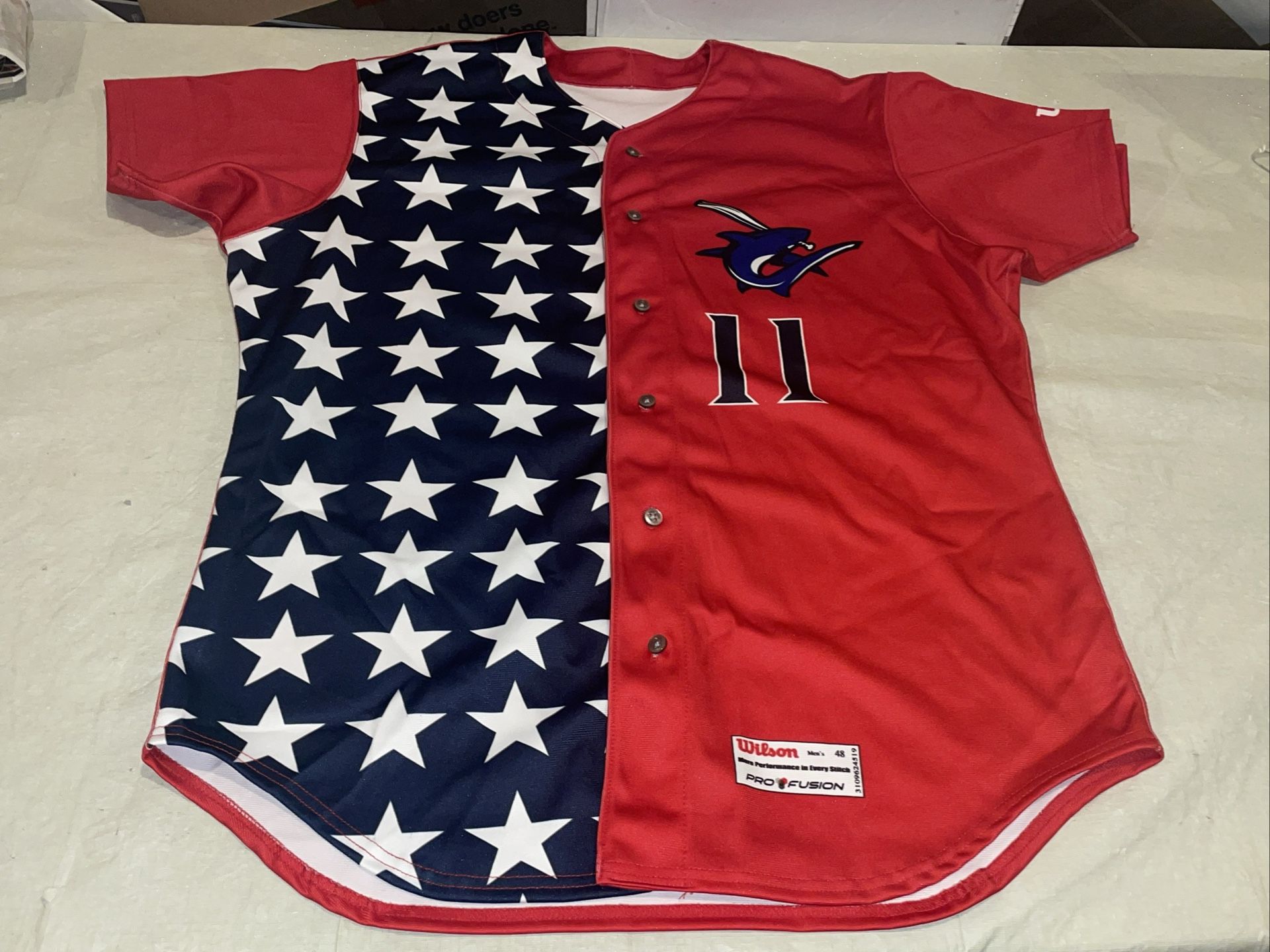 Clearwater Threshers Game Used Jersey Wilson Stars & Stripes #11 Red Clean 48