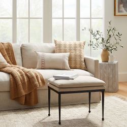 Edgehill Pillow Top Ottoman with Metal Legs Beige - Threshold