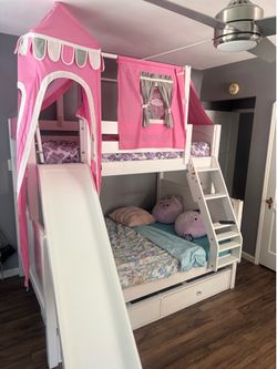 Luxury Princess Castle Bedroom Suite – 3 Beds, Slide, Desk, Storage & Dressers