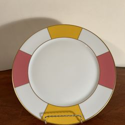 Limoges France Ebotan Pink Yellow White & Gold Plate 11.5” diameter