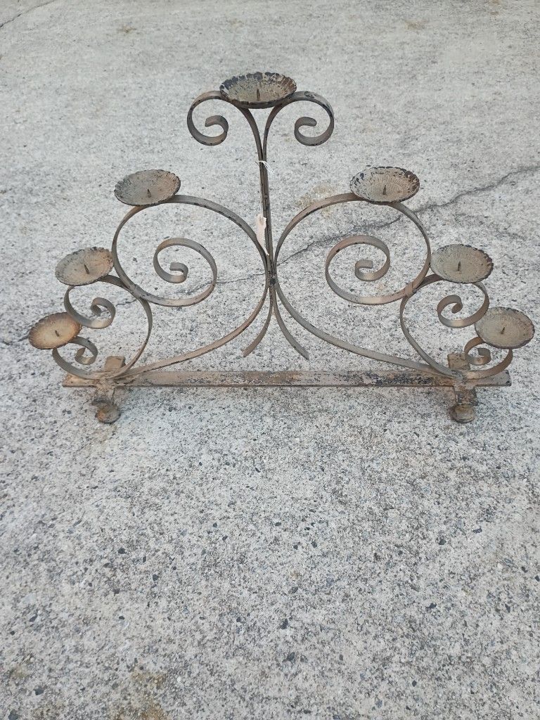$275.00 Vintage Wrought Iron 1920s Candlestick Holder With Circular Feet