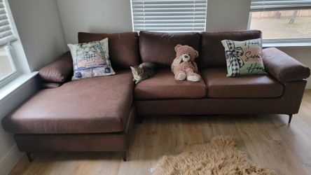 Sectional Sofa, Faux Leather Couch W/ Reversible  Chaise