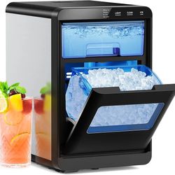 Nugget Ice Maker Countertop, Chewable Pellet Ice Machine with Handle, 44lbs Per Day Portable Ice Makers, Auto-Cleaning Ice Machine with Basket and Sco