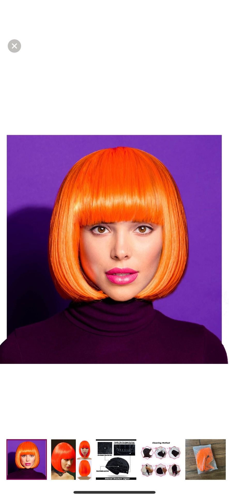 VIBRANT ORANGE Bob synthetic Wig With Bangs 12" Halloween Cosplay