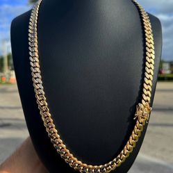 Jewelry 14k yellow gold Cuban necklace chain 26" bracelet 10.30 mm wide