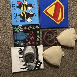 Paintings And Pillows Made By Hand Sewing 
