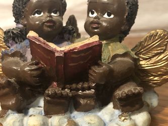 African American Baby Angels Singing On Cloud Figurine
