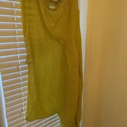 MISHA LAKHANI Dark Yellow with Silver and Pearl Detail  One Size Indian Kaftan