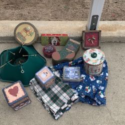 Christmas Items, Tins, Tree Skirt And More