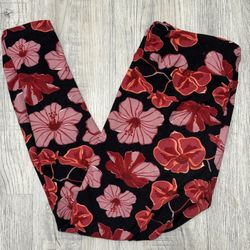 Lularoe Tall & Curvy (TC) Pink & Red Floral Leggings.