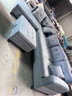 L-Shape Modular Sectional Sofa Set with Storage Ottoman & Chaise, Light Grey Fabric Living Room Furniture, Comfy Oversized Corner Sofa Couch