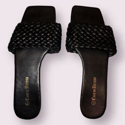 Coco Beau Black Braided Flat Sandals