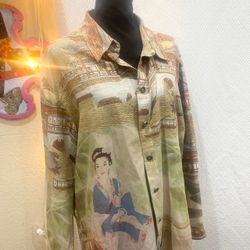 Vintage CHICO’S Japanese Theme faux suede shirt 😏🧧