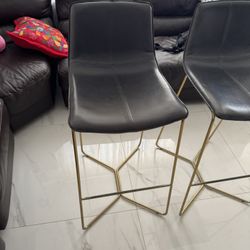 West Elm Slope Leather Bar stools (2) 