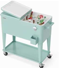 Mint 80 Qt. Iron Beverage Wheeled Cooler with Shelf