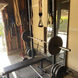 Weights, Bench, Squat Rack, Mirror