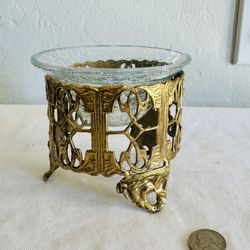 Vintage Crackle Glass Votive Holder with Brass Stand