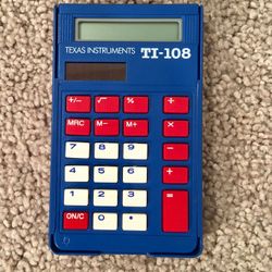 Blue Calculator, Texas Instrument,Blue solar cell calculator, TI-108, for kids, solar powered and Battery