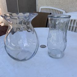 2 Crystal Glass Flower Vases