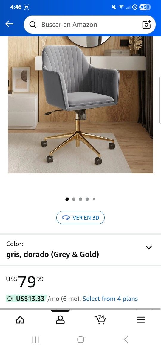 NEW!! ACCEPT OFFERS!!Grey & Gold Modern Upholstered Velvet Desk Chair