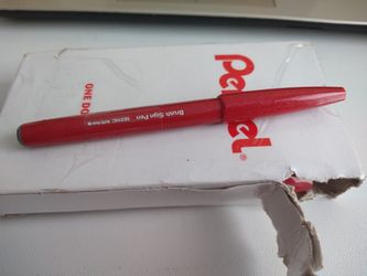 Pentel Sign Pen Brush Tip Red Ink, Box of 10

