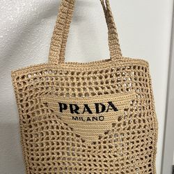 Prada Crochet Naturale Hand Bag New 