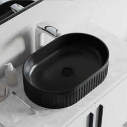 Dowell 6004 Modern Bathroom Design Fluted Oval Ceramic Vessel Sink - Matte Black 6004-2013-10F