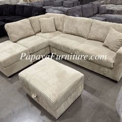 New Beige Tan Fabric Modern Sectional Sofa and Chaise Set FREE STORAGE OTTOMAN Reversible Chaise Left Right BIG Couch SALE Dark Grey IKEA Ashley Style