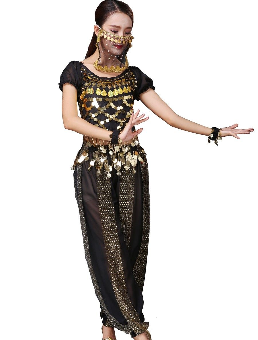 Lady Belly Dancer Costume Halloweem Performance Wear All Sets 2/4/6/8/10/12 Black