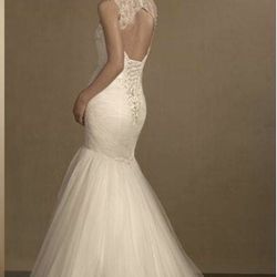 Alfred Angelo Fit and Flare Wedding Dress- White with Beading Corset Back Size 6