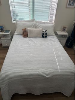 Full size mattress - medium stiffness, metal bed frame (sheets included if wanted)