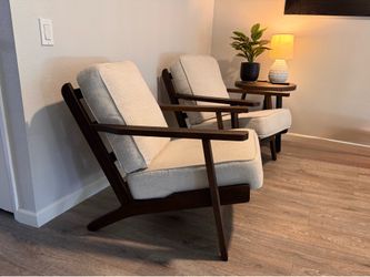 Pair of Wood Accent Chairs with Cushions