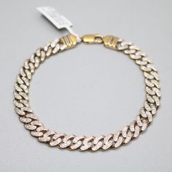 Sterling Silver Cuban Clear Stone Bracelet (8 & 3/4 Inches)