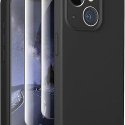 Uluck Compatible with iPhone 14 Case,Silicone 14 Case with Screen Protector Tempered Glass,Full-Body Shockproof Protective Anti-Scratch Microfiber Lin
