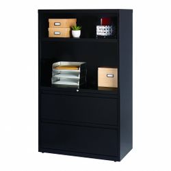 Lateral File Cabinet: Black, 2 Drawers, 60 in Overall Ht, 18 5/8 in Overall Dp, Steel, Painted
