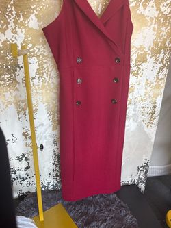 Red Double-Breasted Sleeveless Midi Dress