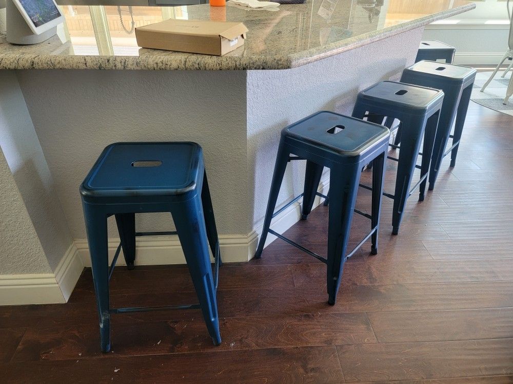 5 High Distressed Blue Counter Stools