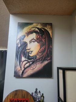 Large Vintage Alchemy Gothic "Dragon Face" Wooden Wall Poster Plaque