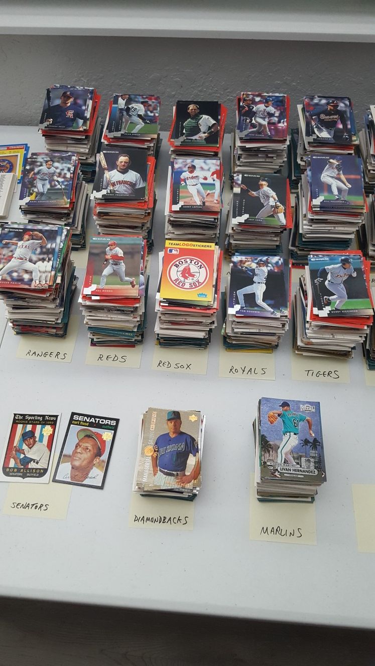 Baseball cards by team.