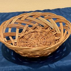 Round Wicker Rattan Basket with Open Weave